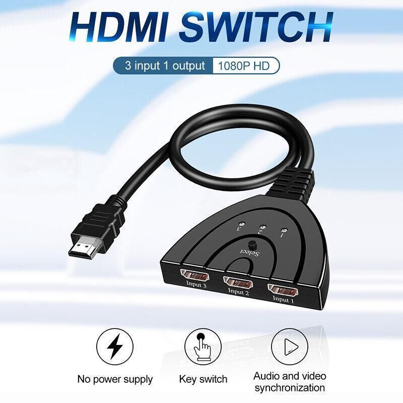HDMI Switch Splitter 3-in-1 5-in-1 or 1-in-2 1080p 4K Manual or Remote Options - 5 in 1 Switch 4K Remote IR