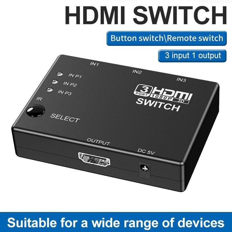HDMI Switch Splitter 3-in-1 5-in-1 or 1-in-2 1080p 4K Manual or Remote Options - 5 in 1 Switch 4K Remote IR