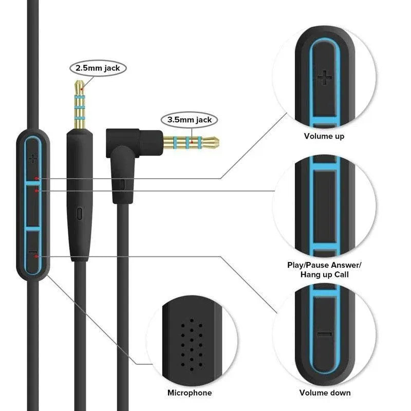 2.5mm to 3.5mm Audio Cable with Mic Volume Control for Bose QC25 QC35 Android