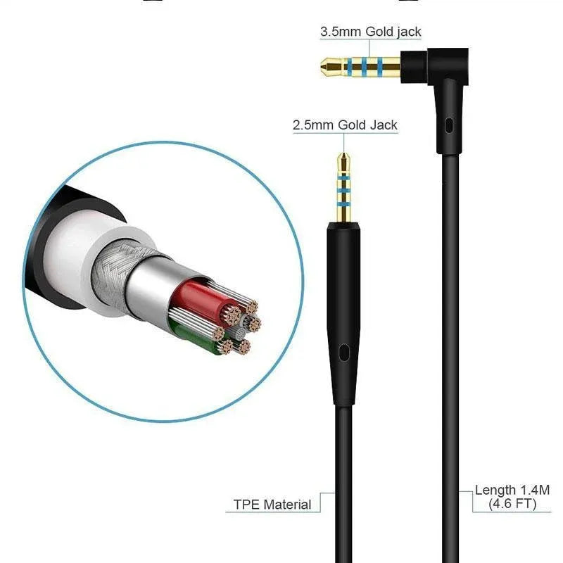2.5mm to 3.5mm Audio Cable with Mic Volume Control for Bose QC25 QC35 Android