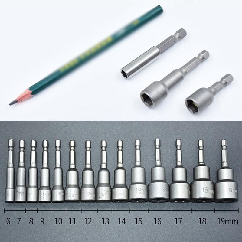 14 Pcs Magnetic Hex Socket Nut Driver Set, 1/4 Inch Hex Shank, 6-19mm