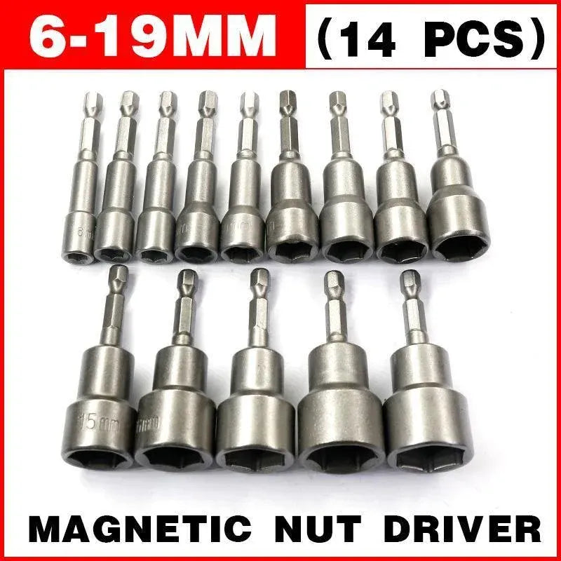 14 Pcs Magnetic Hex Socket Nut Driver Set, 1/4 Inch Hex Shank, 6-19mm