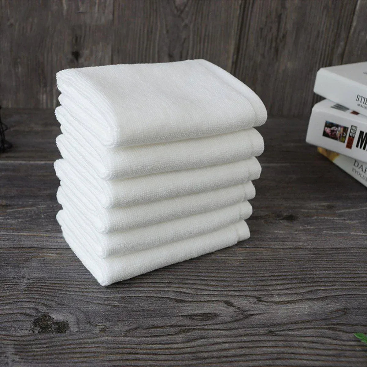 6PCS Hotel Cotton Face Towel White Soft Square Cloth Beauty Salon KTV Thick Wash - 32x32cm-Pearl satin-60g
