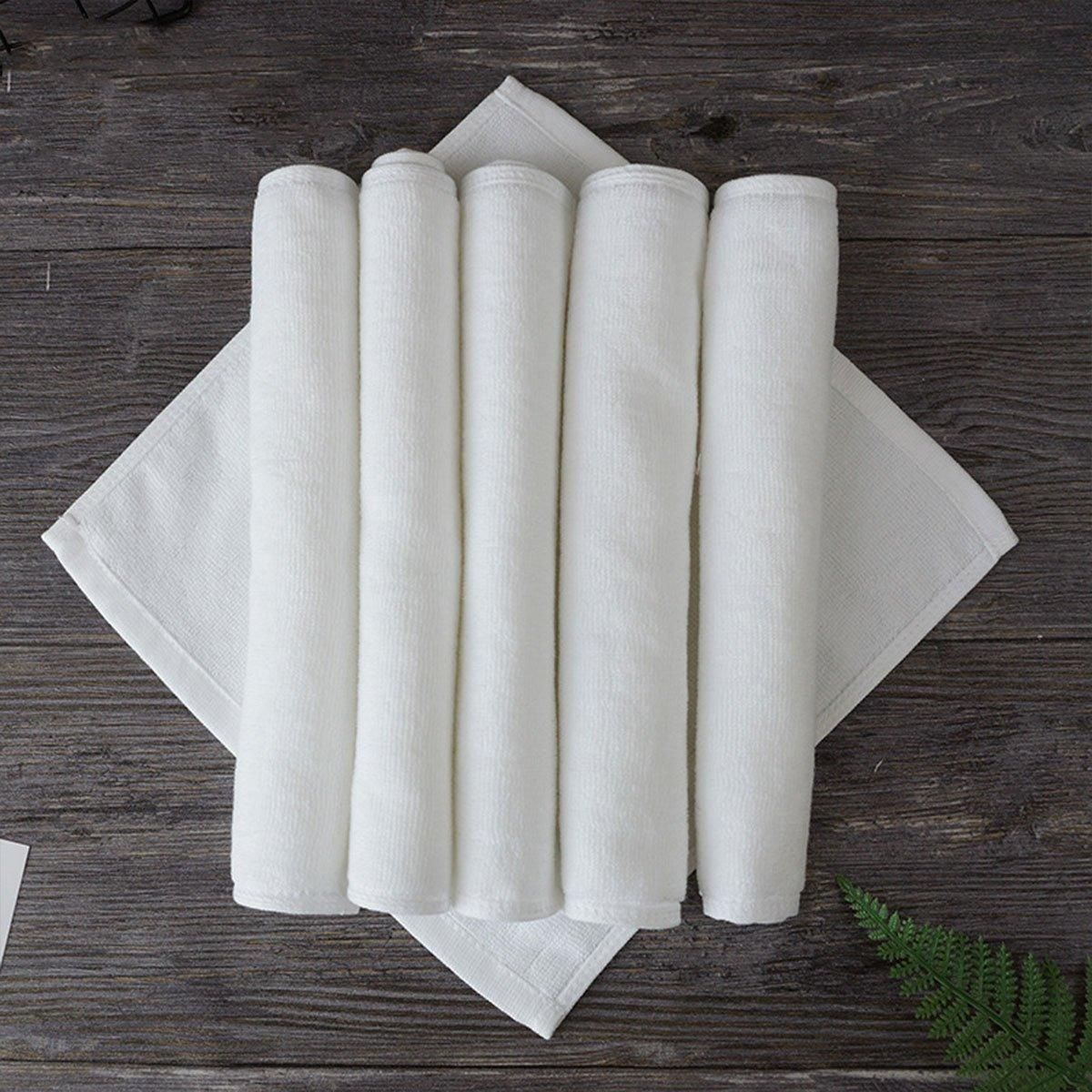6PCS Hotel Cotton Face Towel White Soft Square Cloth Beauty Salon KTV Thick Wash - 35x35cm-Patternless-70g