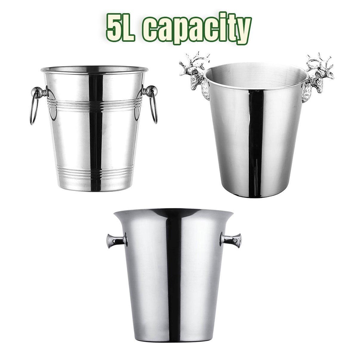 5L Stainless Steel Ice Bucket Champagne Wine Bucket Hotel Bar Ice Container - Circular Ring