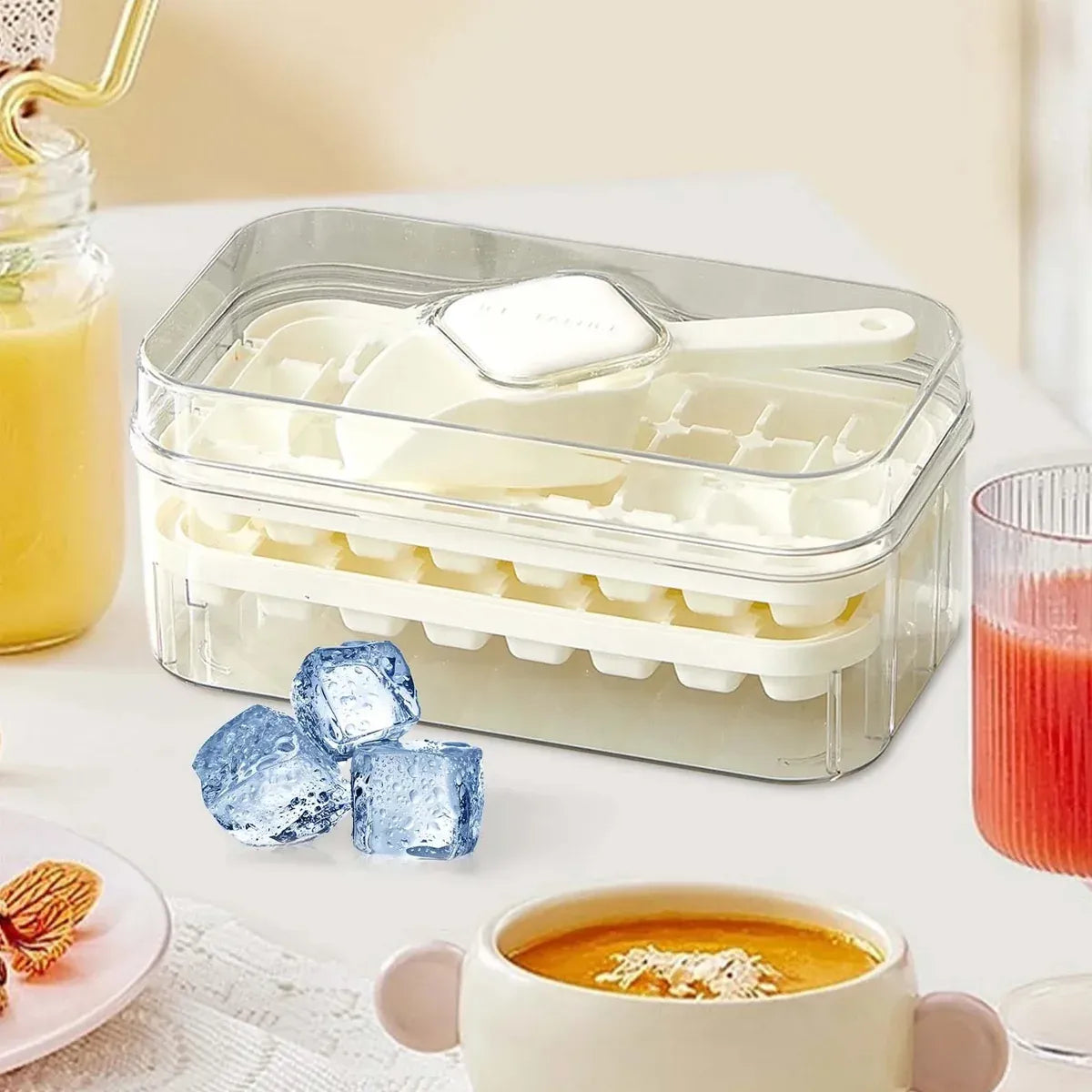 Large Capacity Press Ice Cube Tray Ice Mold for Party Bar Home Accessories - Yellow