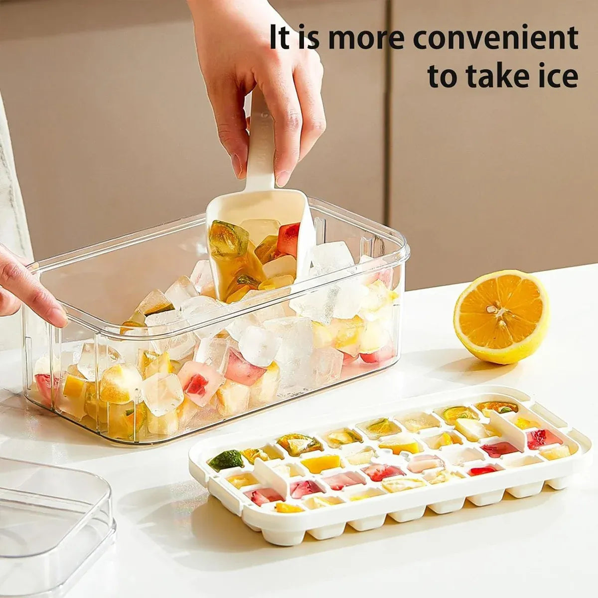 Large Capacity Press Ice Cube Tray Ice Mold for Party Bar Home Accessories - Yellow