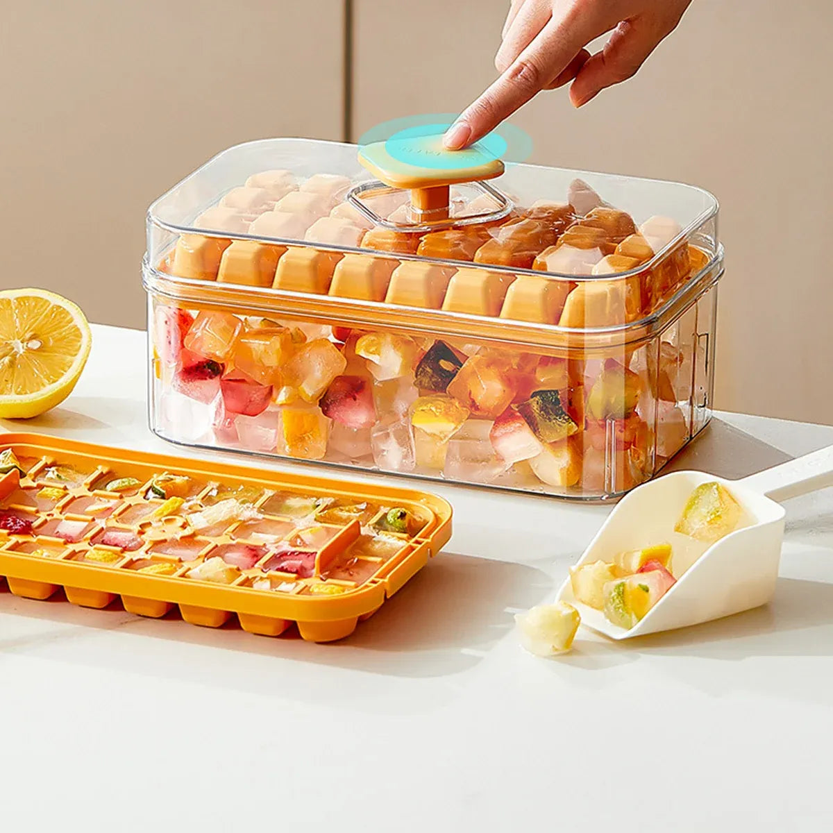 Large Capacity Press Ice Cube Tray Ice Mold for Party Bar Home Accessories - Yellow