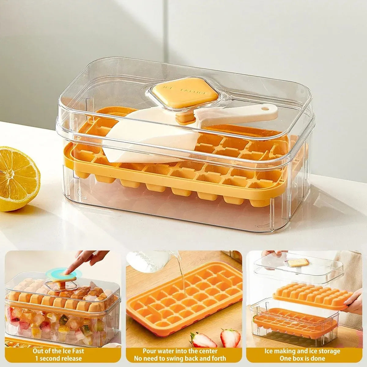 Large Capacity Press Ice Cube Tray Ice Mold for Party Bar Home Accessories - Yellow