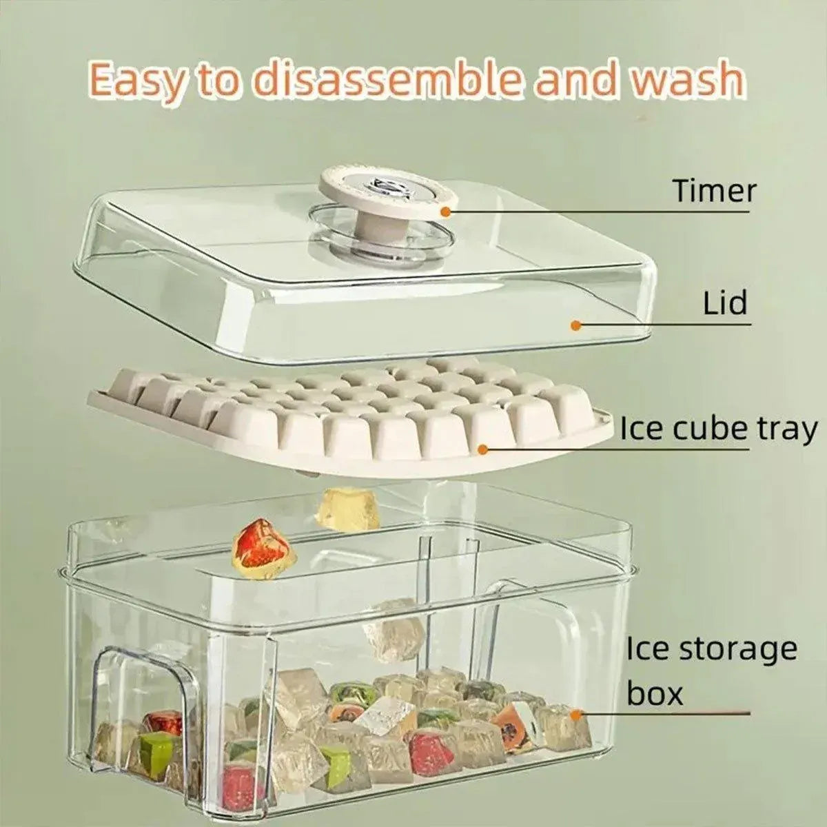 Large Capacity Food Grade Ice Cube Mold with Lid Household Ice Storage Box - Green