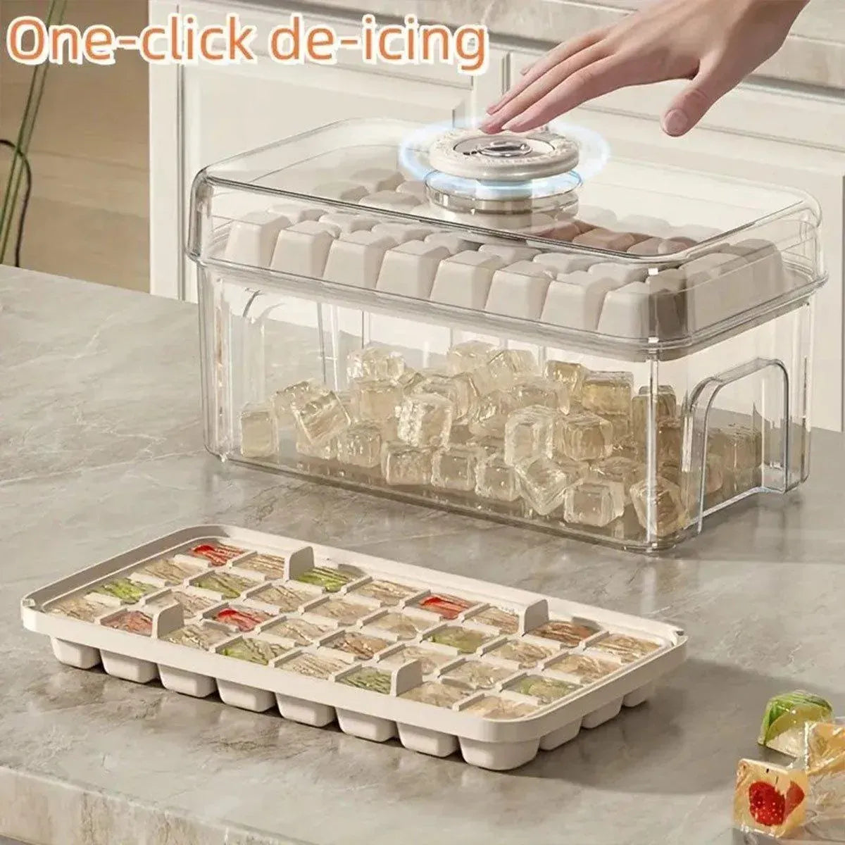 Large Capacity Food Grade Ice Cube Mold with Lid Household Ice Storage Box - Green