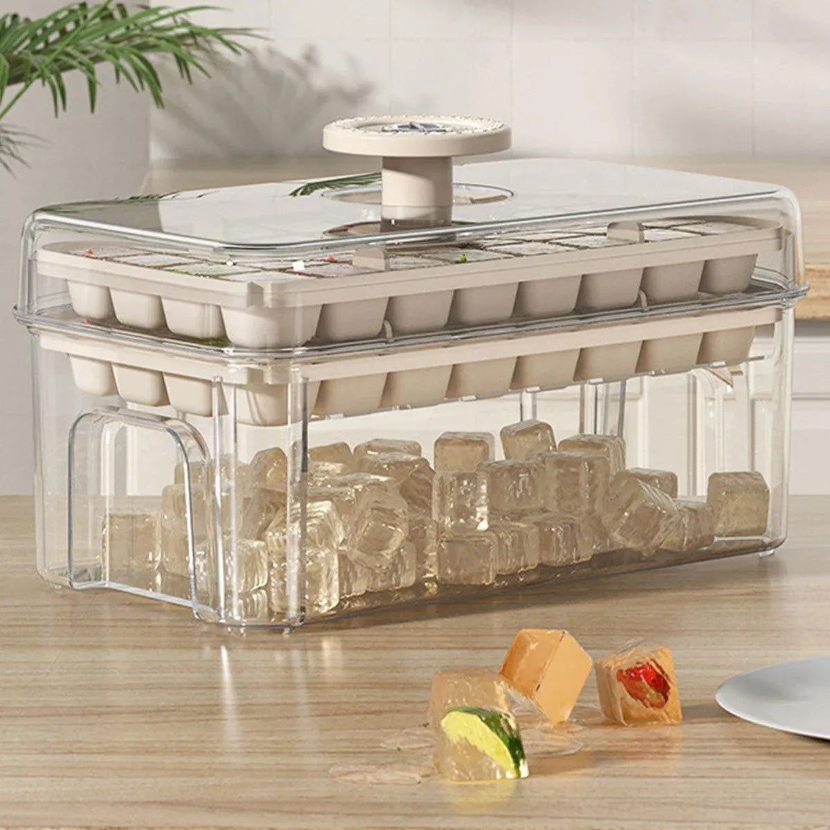 Large Capacity Food Grade Ice Cube Mold with Lid Household Ice Storage Box - Green