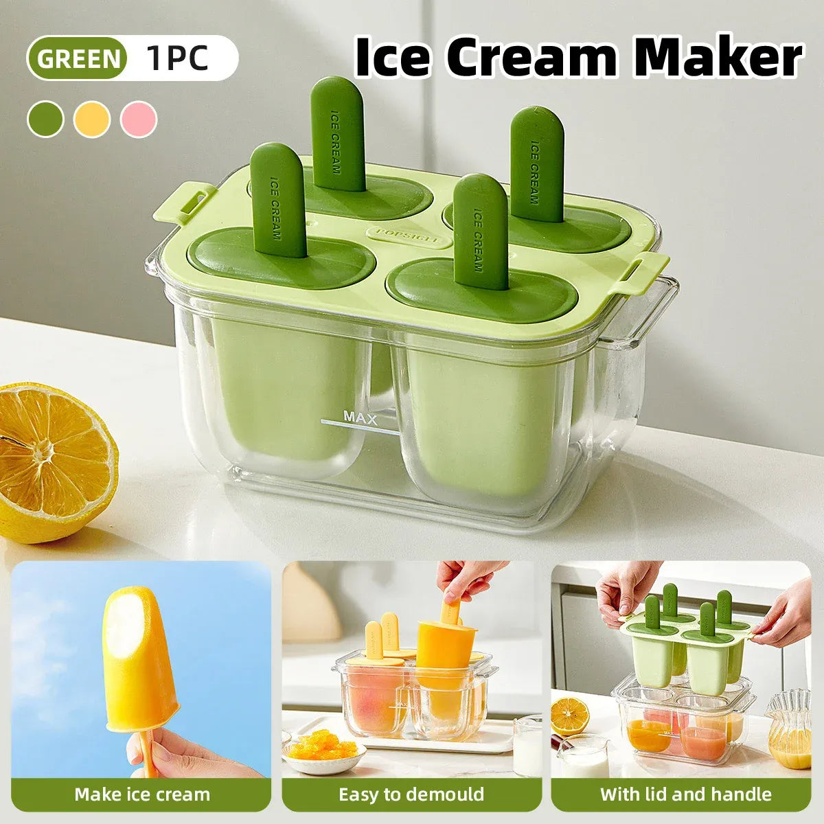 Popsicle Ice Cream Mold DIY Ice Lattice Maker Mould Reusable Home Ice Box Set - White