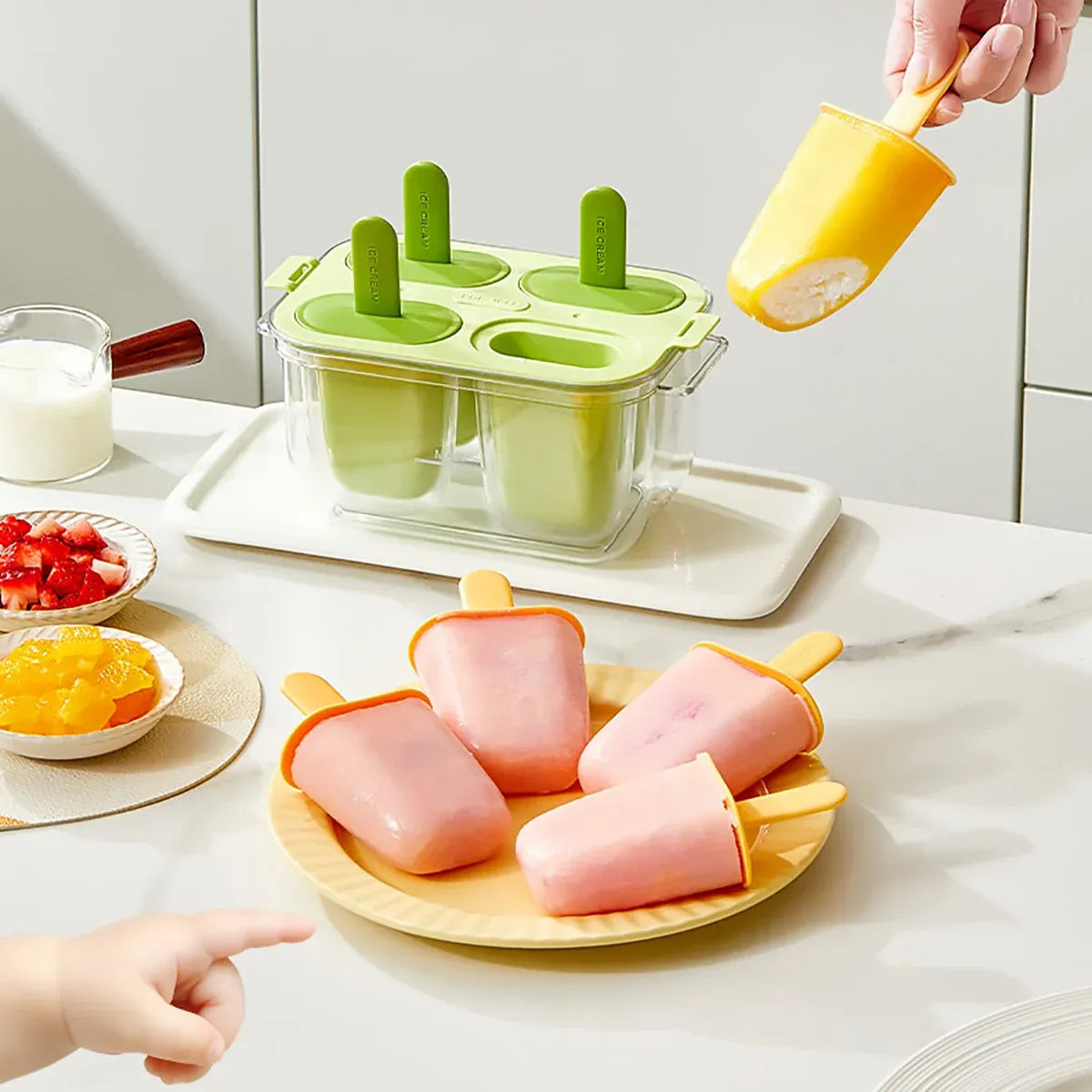 Popsicle Ice Cream Mold DIY Ice Lattice Maker Mould Reusable Home Ice Box Set - White