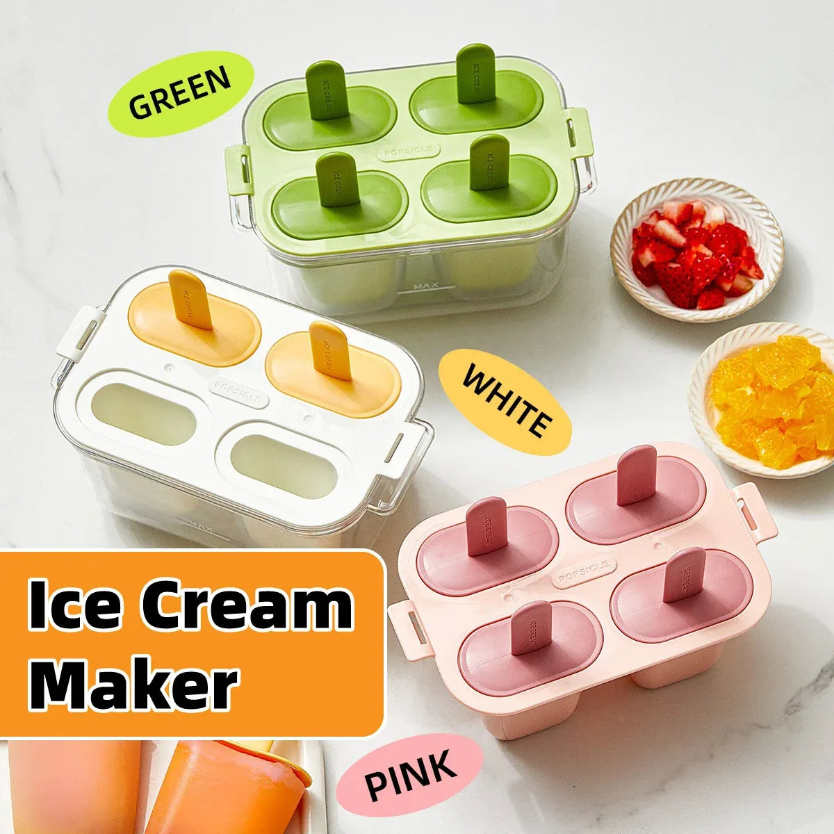 Popsicle Ice Cream Mold DIY Ice Lattice Maker Mould Reusable Home Ice Box Set - White