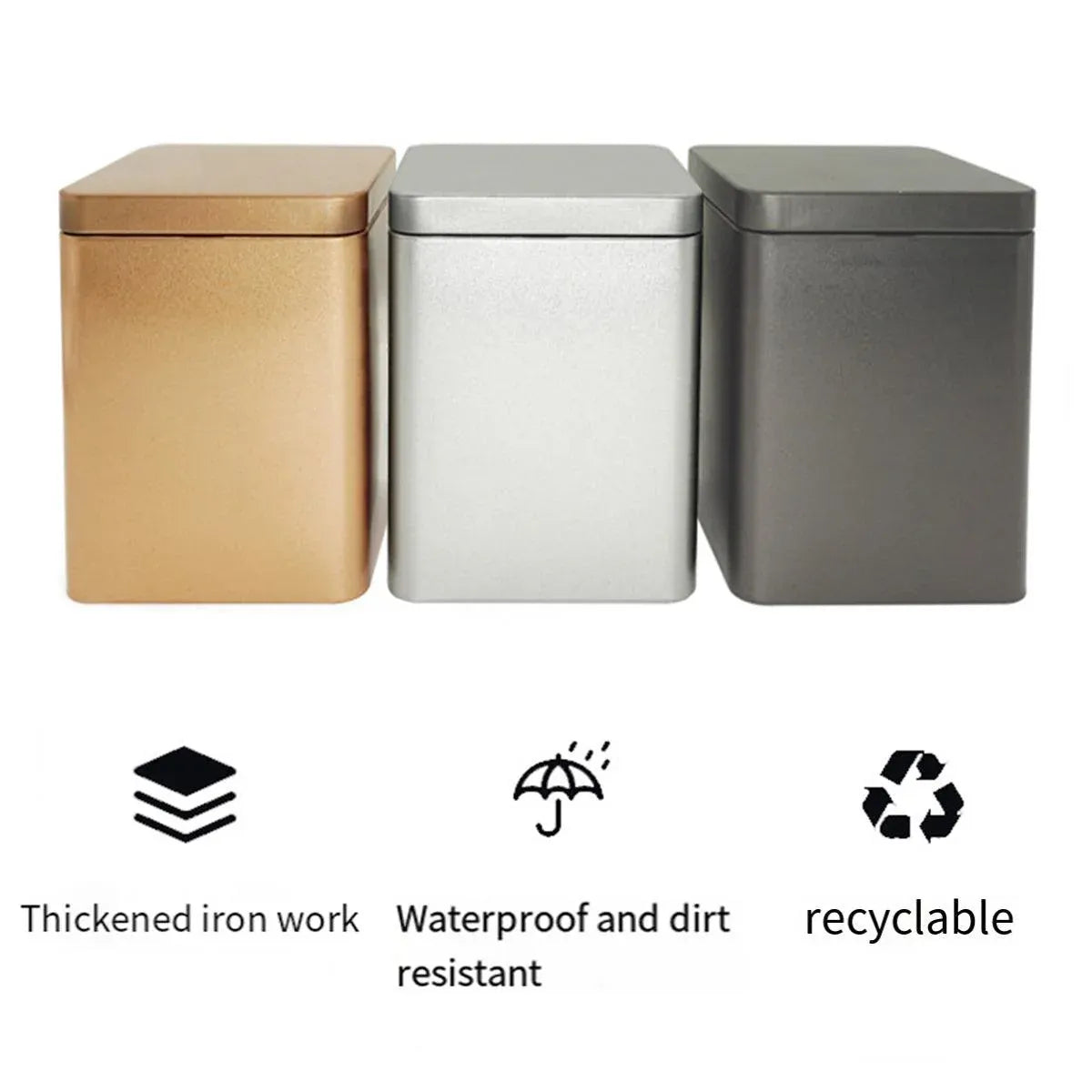 10PCS Tea Can Sealed Square Storage Box Solid Color Frosted Iron Container - Gold