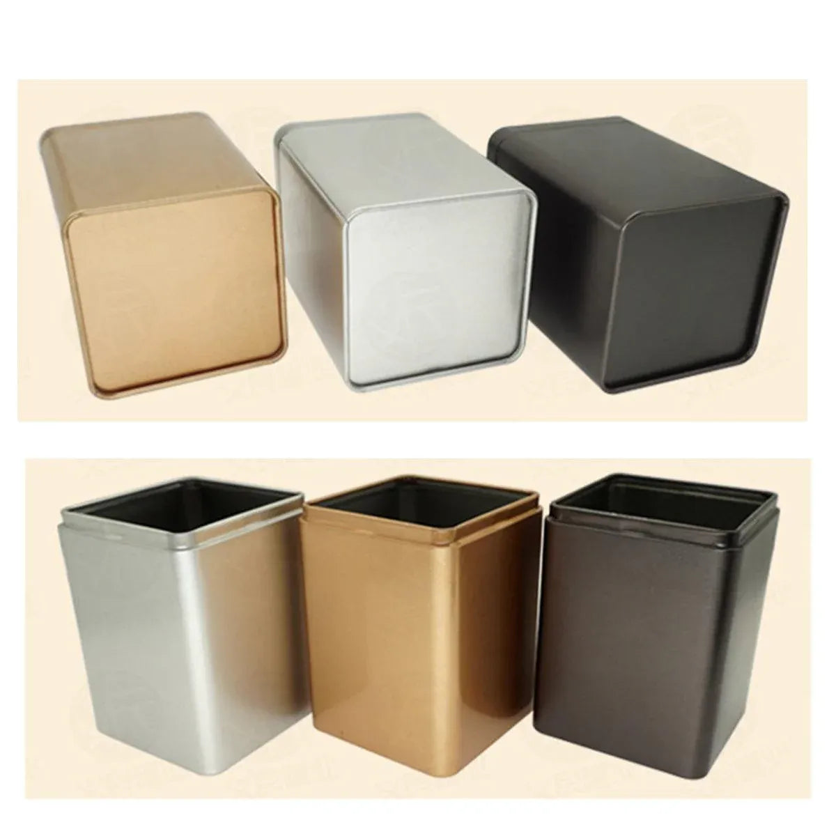 10PCS Tea Can Sealed Square Storage Box Solid Color Frosted Iron Container - Gold