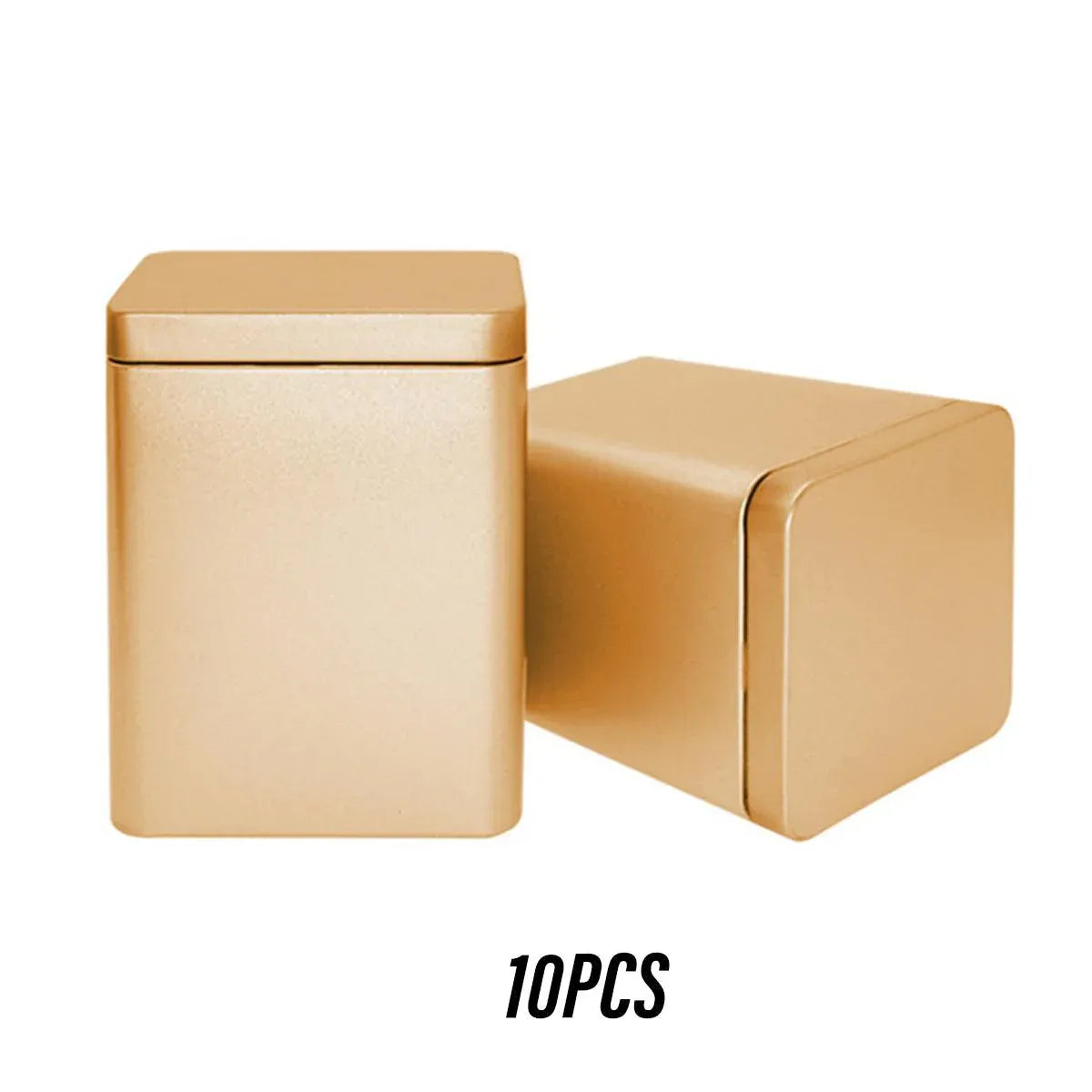 10PCS Tea Can Sealed Square Storage Box Solid Color Frosted Iron Container - Gold