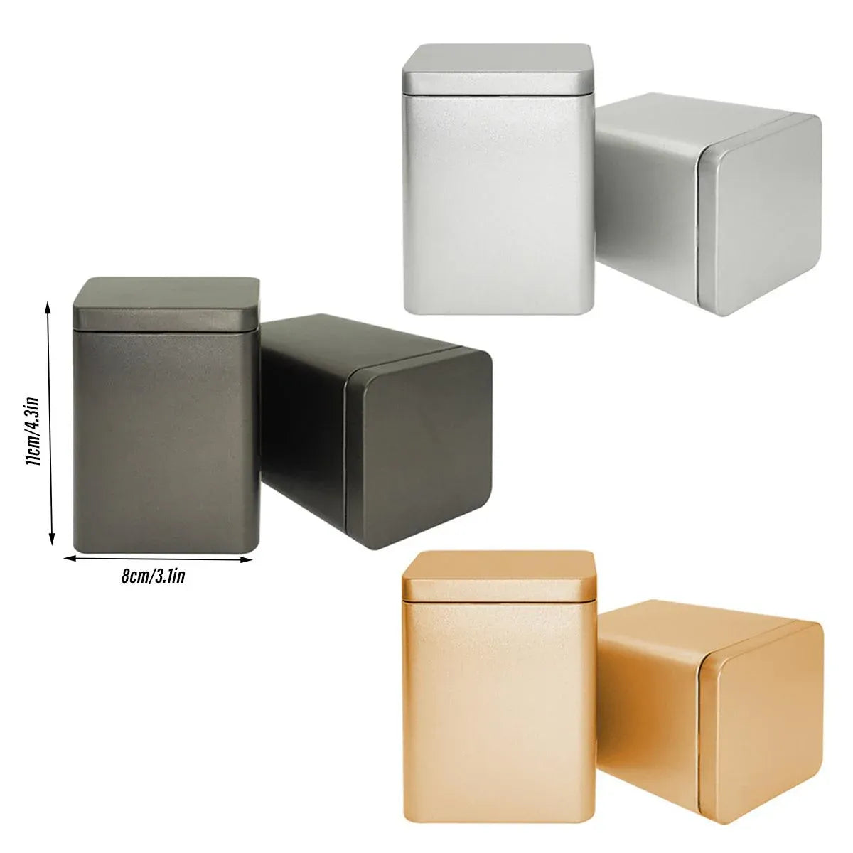 10PCS Tea Can Sealed Square Storage Box Solid Color Frosted Iron Container - Grey