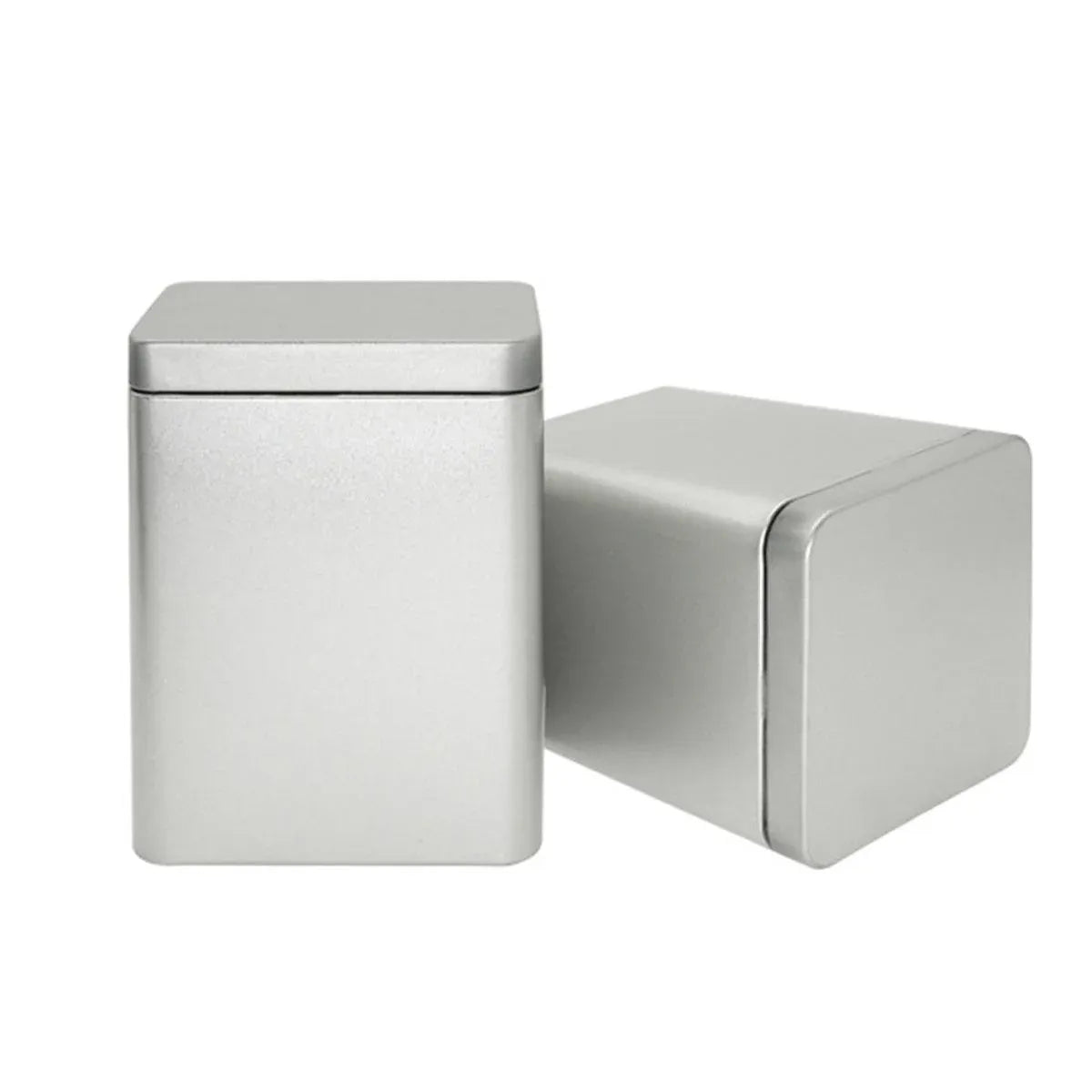 10PCS Tea Can Sealed Square Storage Box Solid Color Frosted Iron Container - Silver