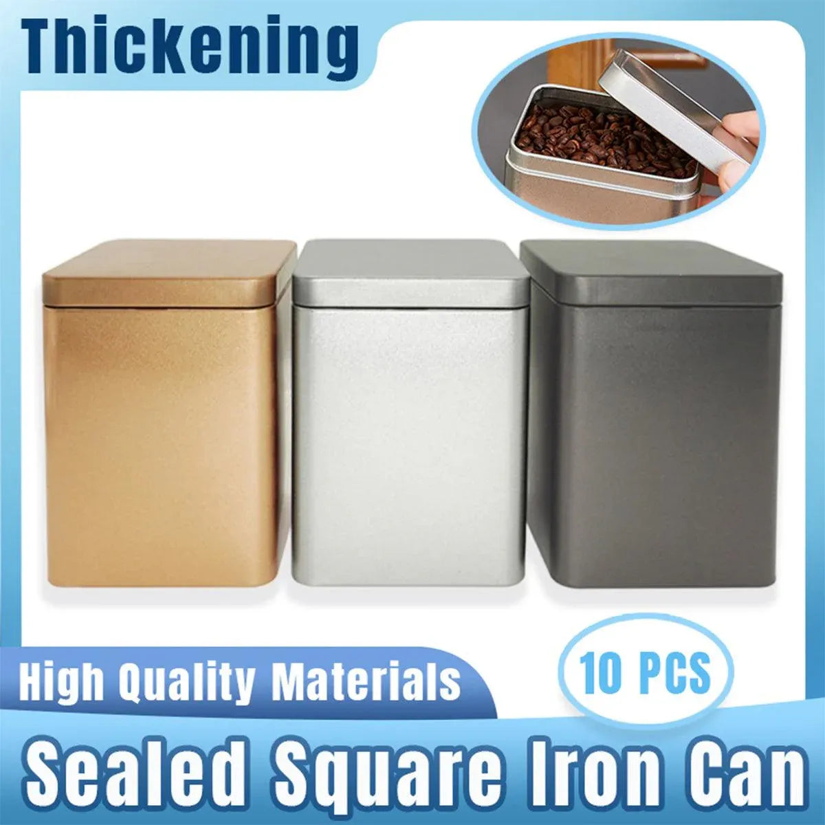 10PCS Tea Can Sealed Square Storage Box Solid Color Frosted Iron Container - Silver