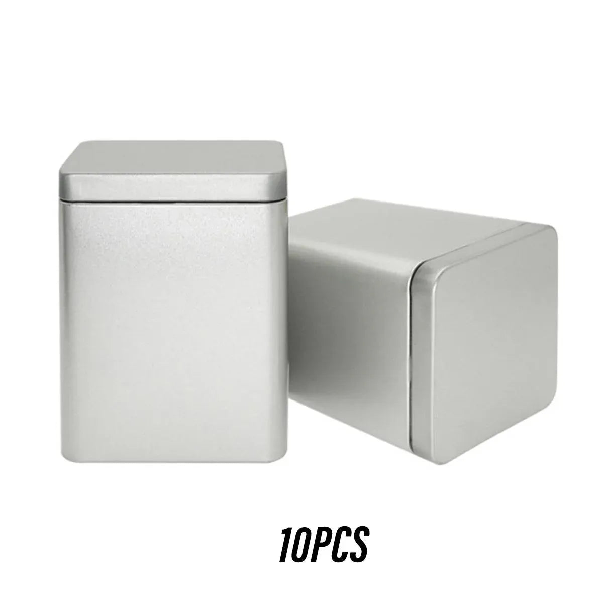 10PCS Tea Can Sealed Square Storage Box Solid Color Frosted Iron Container - Silver