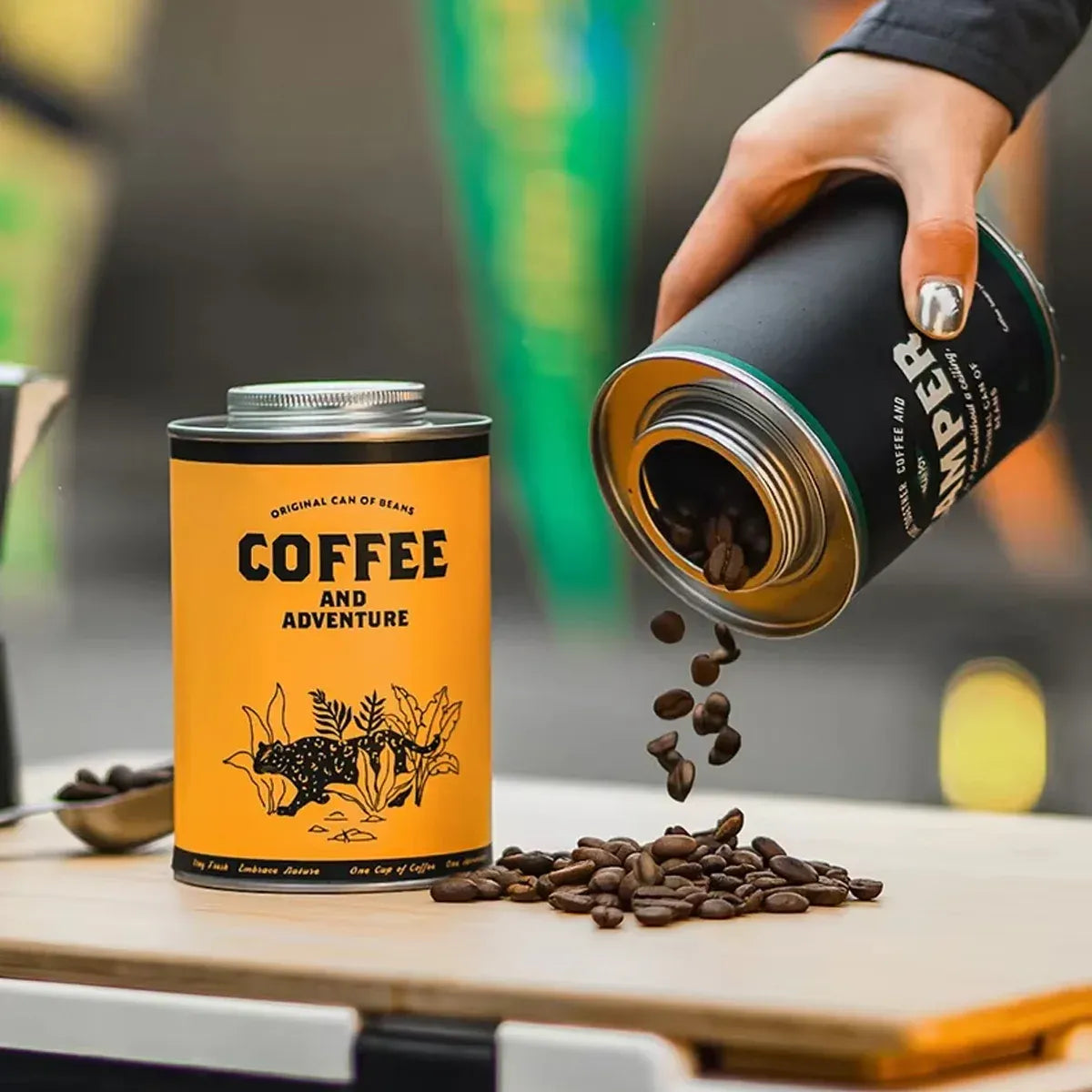 Coffee Bean Storage Canister with Valve Portable Tin Container for Travel - Yellow