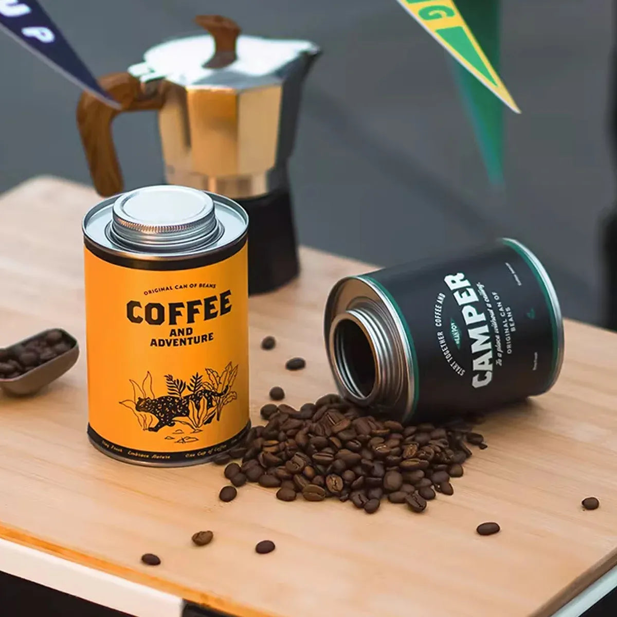 Coffee Bean Storage Canister with Valve Portable Tin Container for Travel - Yellow