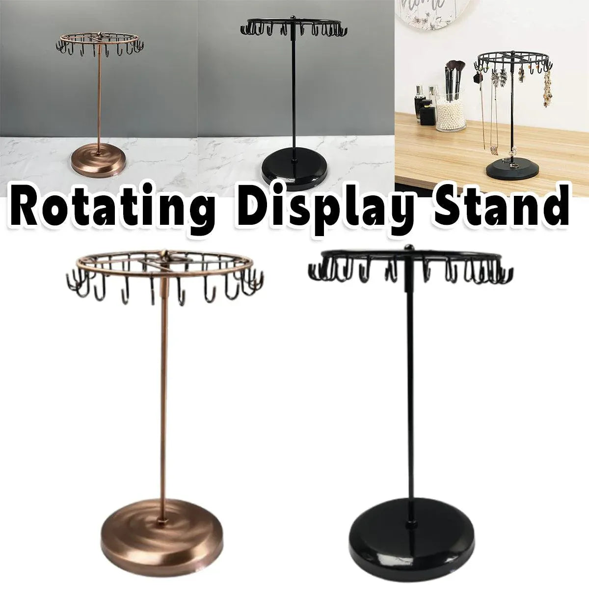 Iron Jewellery Rack Rotating Necklace Display Stand Jewellery Organiser Storage - Bronze