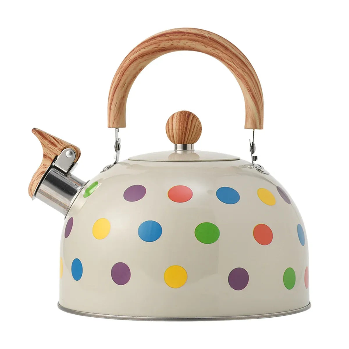 3L Stainless Steel Polka Dot Whistling Kettle Wooden Handle Gas Electric Stove