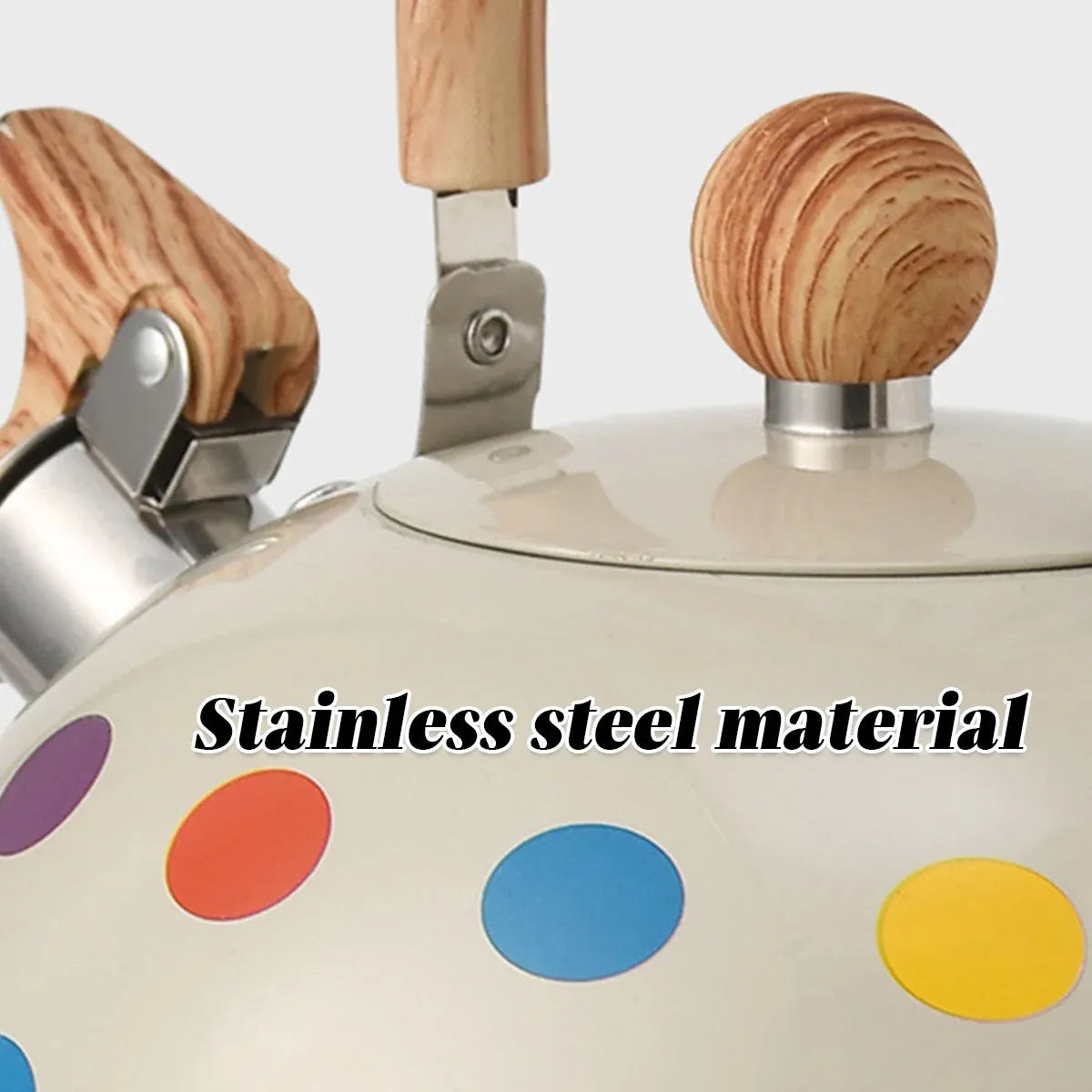 3L Stainless Steel Polka Dot Whistling Kettle Wooden Handle Gas Electric Stove