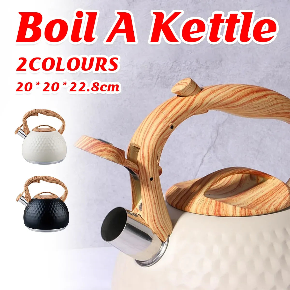 3L Stainless Steel Whistling Kettle Hammer Pattern Induction Gas Teapot Use - Black