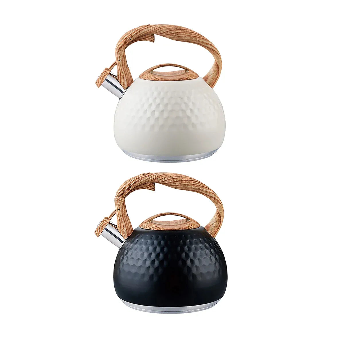 3L Stainless Steel Whistling Kettle Hammer Pattern Induction Gas Teapot Use - Black
