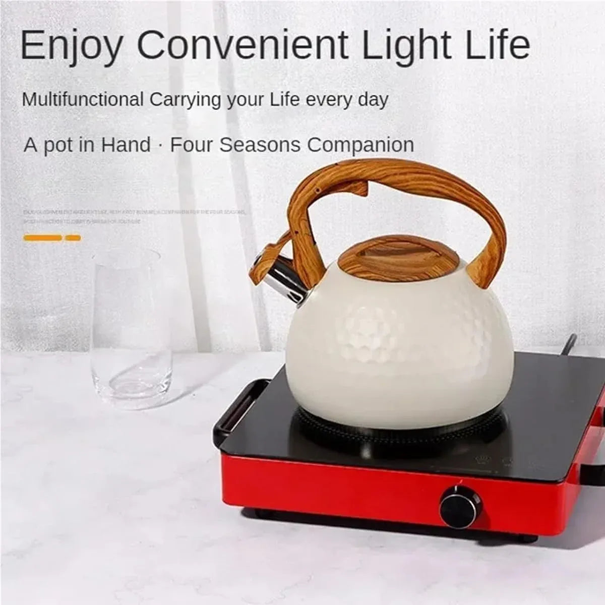 3L Stainless Steel Whistling Kettle Hammer Pattern Induction Gas Teapot Use - Black