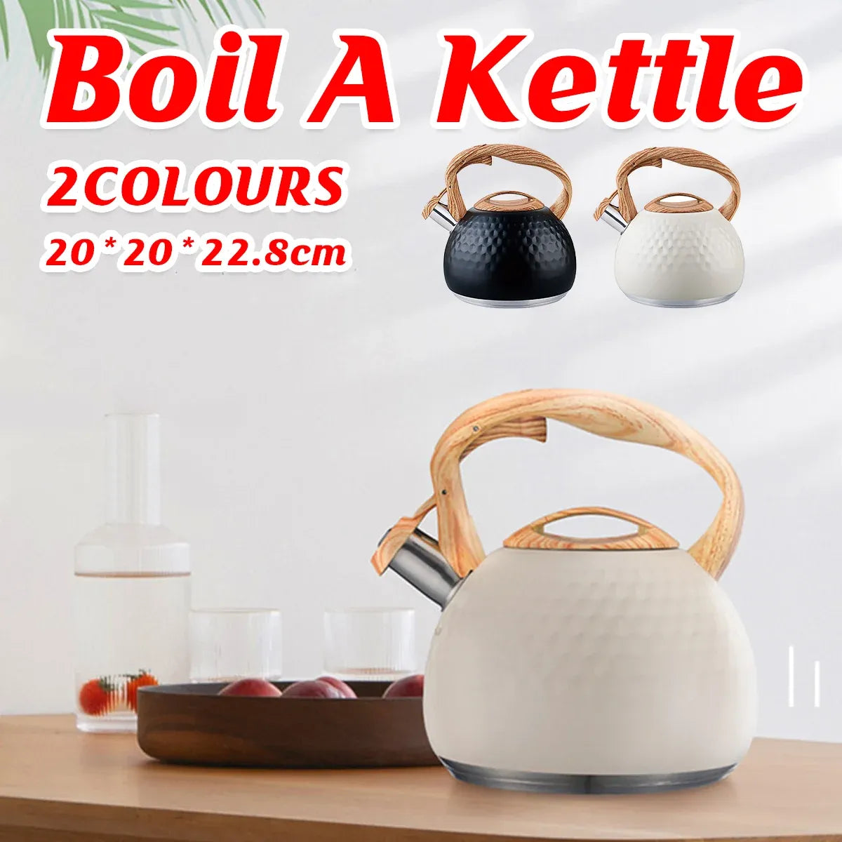 3L Stainless Steel Whistling Kettle Hammer Pattern Induction Gas Teapot Use - Black