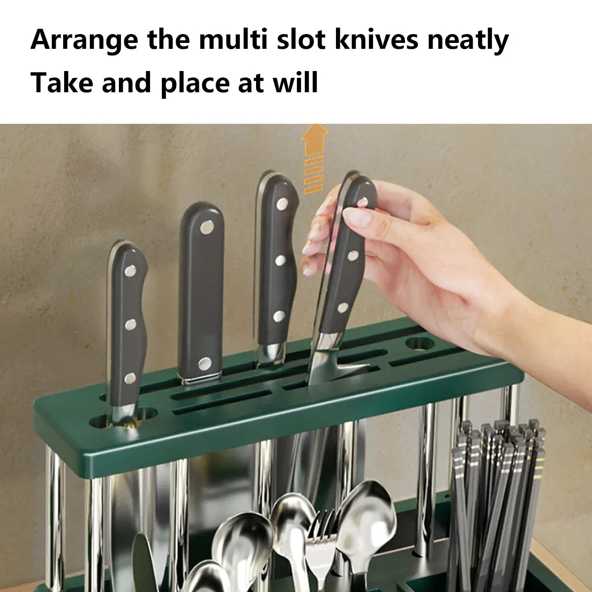 Multifunctional Kitchen Countertop Knife Block Holder with Drain Tray