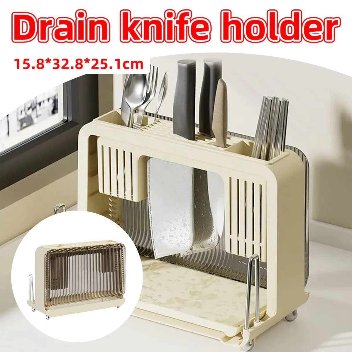 Drain Knife Holder for Kitchen Knives Storage Large Capacity Durable Sturdy