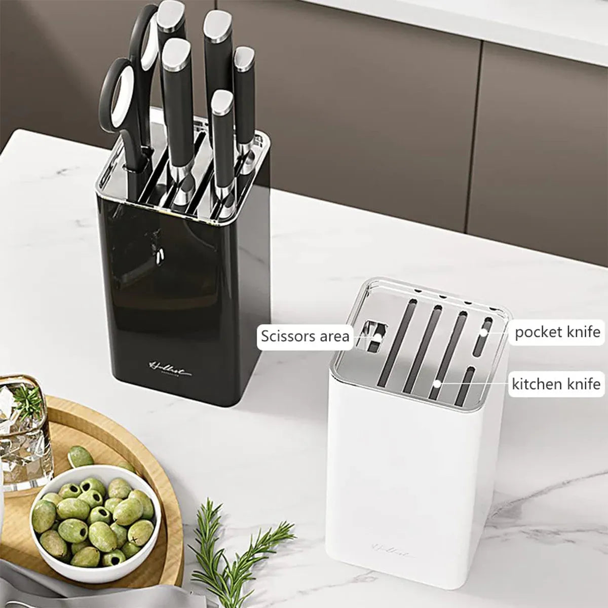 Kitchen Knife Storage Rack Plastic Multi Functional Holder for Knives Scissors - Black