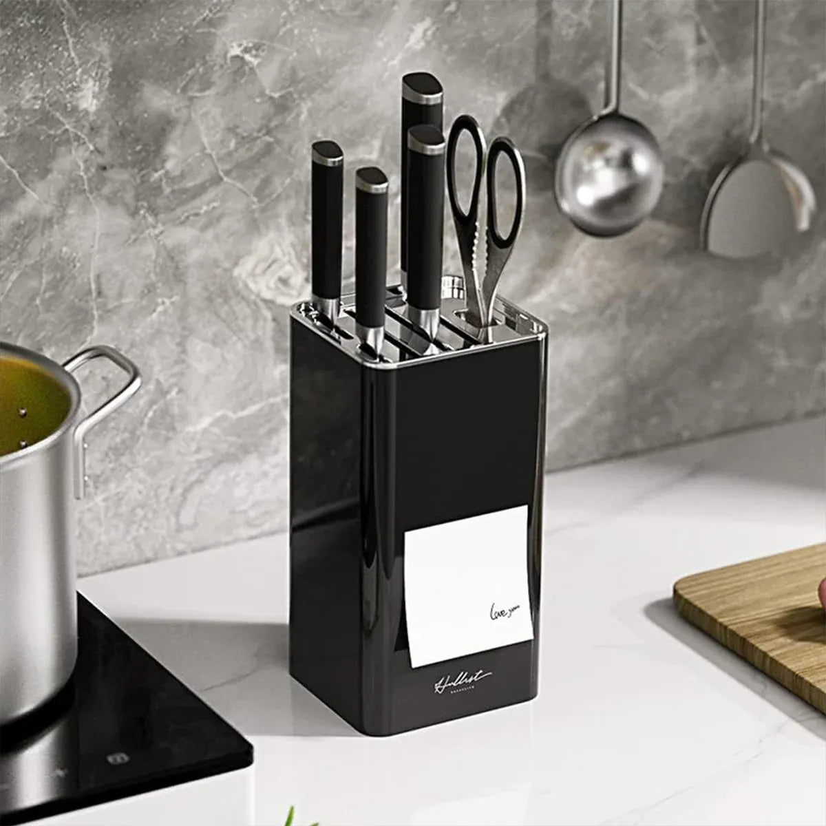 Kitchen Knife Storage Rack Plastic Multi Functional Holder for Knives Scissors - Black