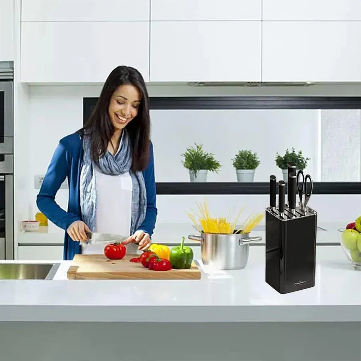 Kitchen Knife Storage Rack Plastic Multi Functional Holder for Knives Scissors - Black