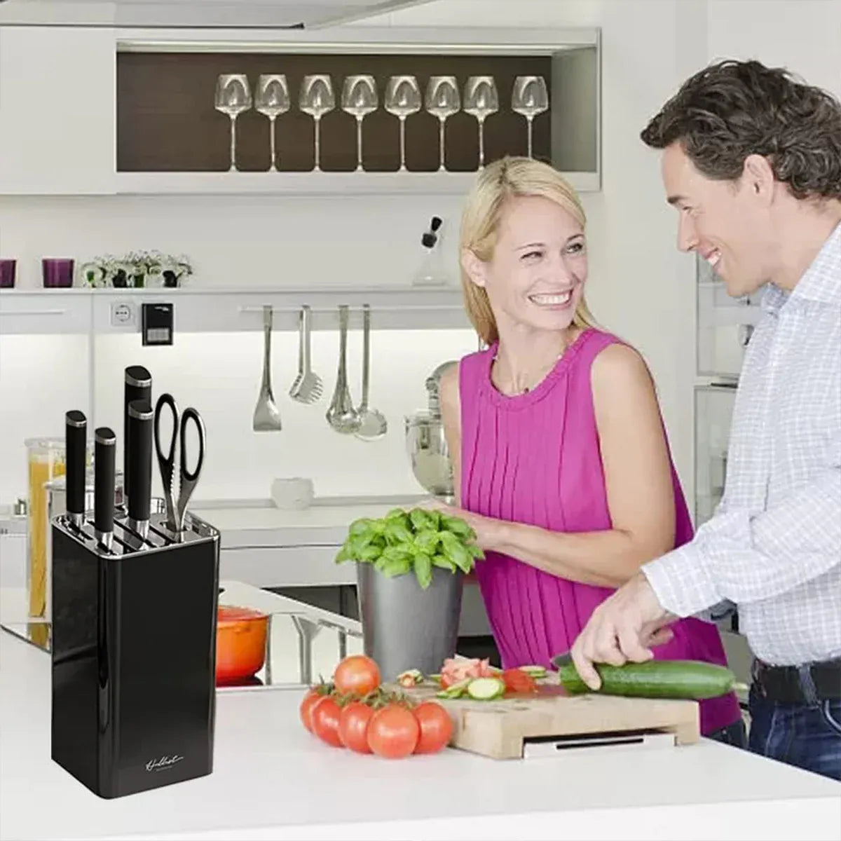Kitchen Knife Storage Rack Plastic Multi Functional Holder for Knives Scissors - Black