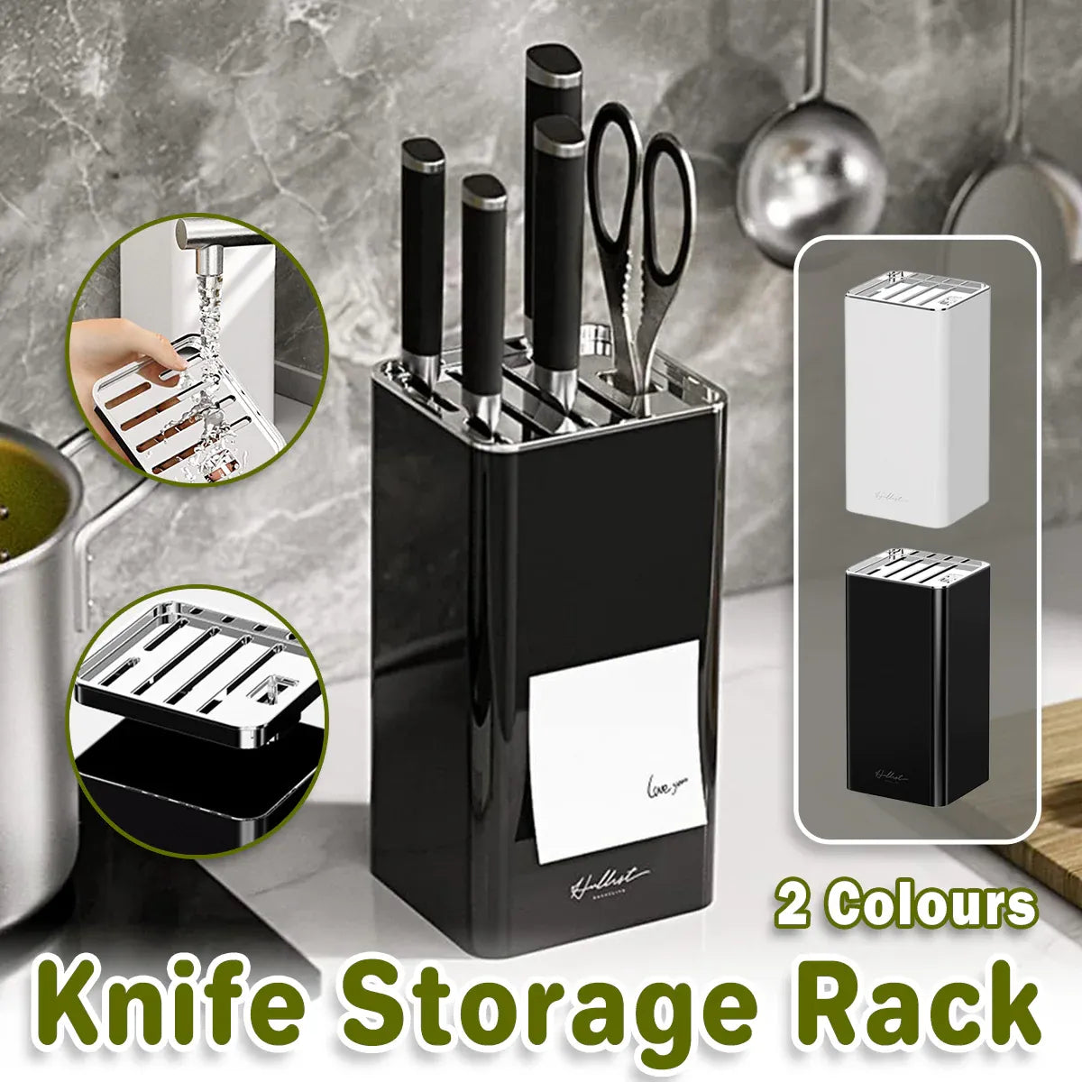 Kitchen Knife Storage Rack Plastic Multi Functional Holder for Knives Scissors - Black