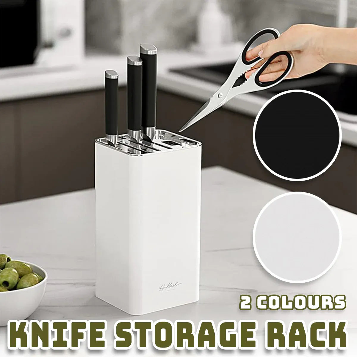 Kitchen Knife Storage Rack Plastic Multi Functional Holder for Knives Scissors - White