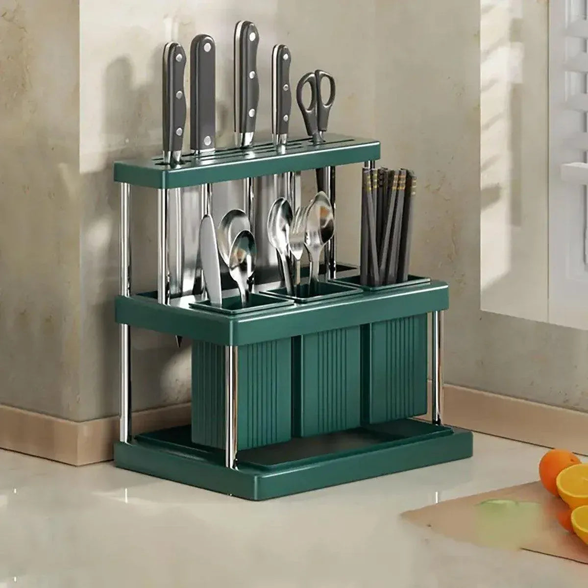Cutlery Holder Storage Caddy Kitchen Utensil Drying Rack For Spoon Fork Knife - White