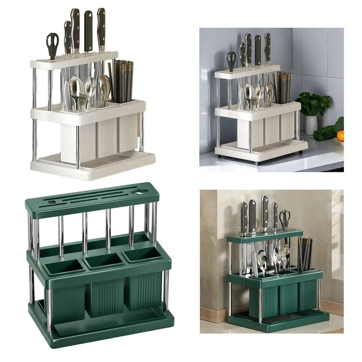 Cutlery Holder Storage Caddy Kitchen Utensil Drying Rack For Spoon Fork Knife - White