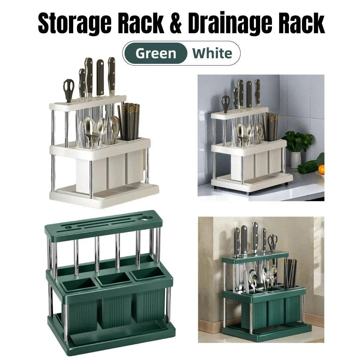 Cutlery Holder Storage Caddy Kitchen Utensil Drying Rack For Spoon Fork Knife - White