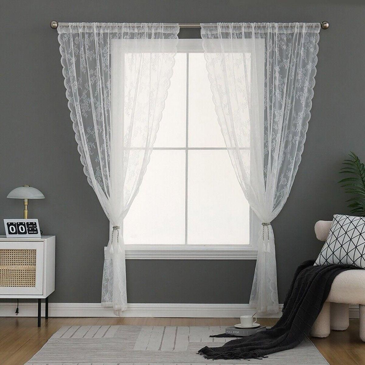 Elegant Lace Curtain Bedroom Window Door Screen Privacy Window Decor - 145*120cm