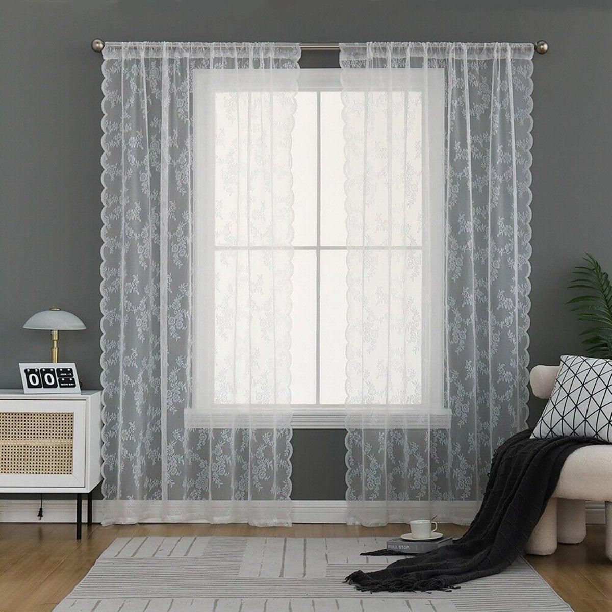 Elegant Lace Curtain Bedroom Window Door Screen Privacy Window Decor - 145*120cm