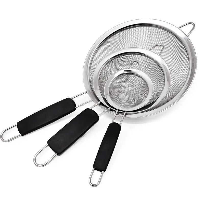 3pcs Stainless Steel Strainer Sifter for Soya Milk Flour Tea Juice Leak Proof
