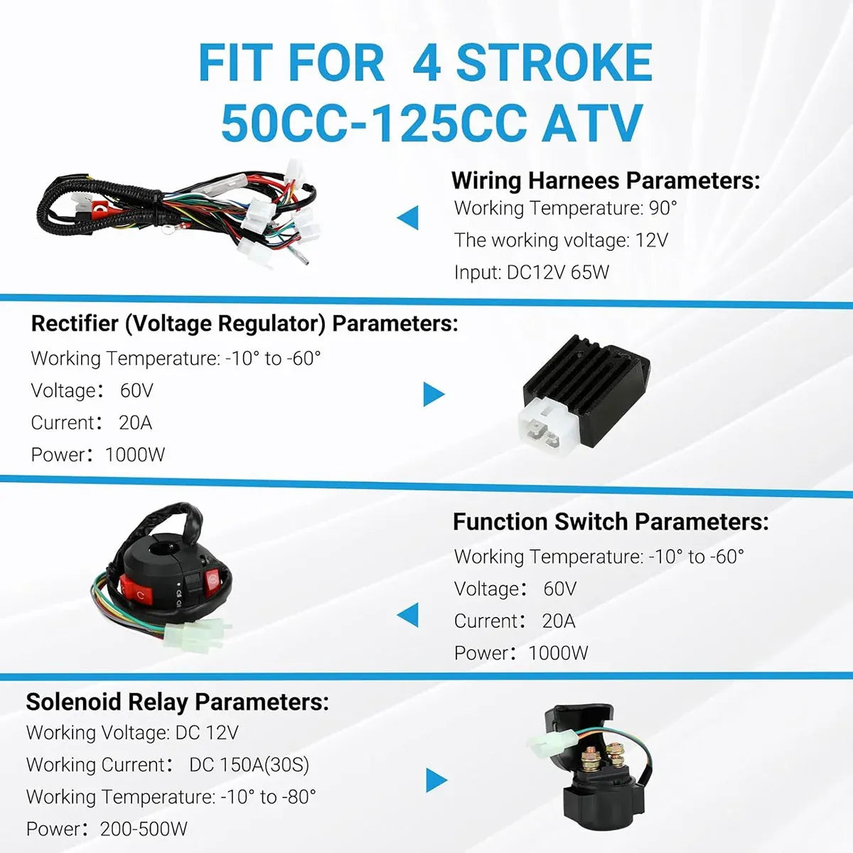 50–110CC 4 Stroke ATV Motorcycle Wiring Harness Kit CDI Ignition System Non GY6